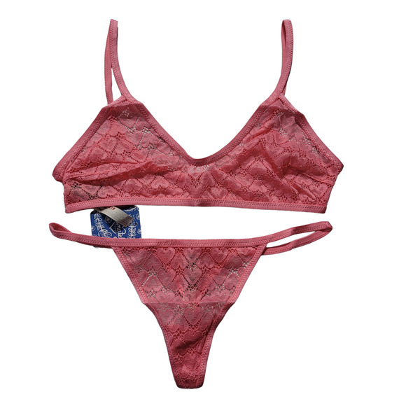 Free People Other - NWT FP Intimately 2 Piece Kelly Set Pink Ruby Lace Hearts Bra Thong Size Medium